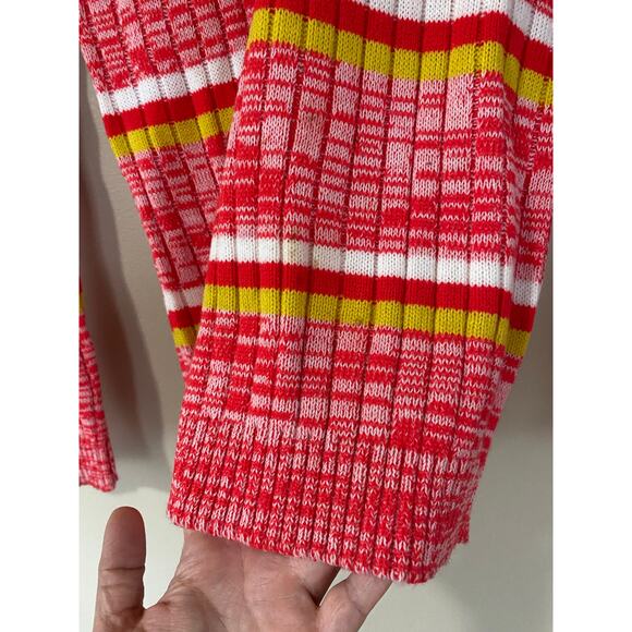 70s daggar collar colorful ribbed sweater 1/4 zip Oring M Fashion Knitwear brand - Picture 4 of 6